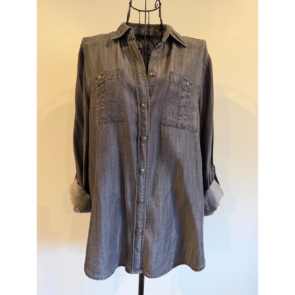 Jane + Delancey Womens Grey Lyocell Button‎ Down Shirt Roll Tab Sleeve Size M
